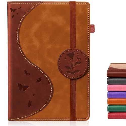 Lined Rose Journal Notebook for Women, A5 Hardcover Leather Journals for brown