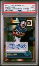 2022 Clearly Donruss James Cook Stripes Auto PSA 9 #/18 Rated Rookie RC Bills
