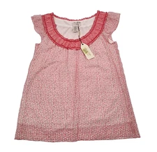 NEW Max Studio Silk Blend Coral Ivory Geometric Floral Top XS Cap Sleeve Lined