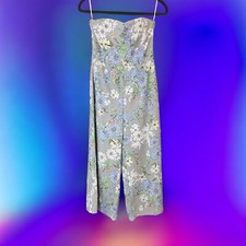 H M Botanical Print Strapless Cropped Wide Leg Jumpsuit Women  s Sz 6 Side Zip