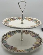 VTG Lefton Japan Two Tier Tidbit Serving Tray Canapés Desserts Fruit Pattern