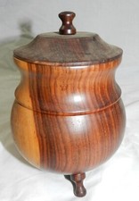 Hand Turned Wood Pot with lid and 3 feet - Burl Wood