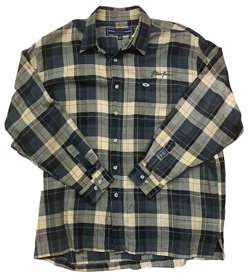 Phat Pharm Plaid Button Up Casual Long Sleeve Shirt XL Green/Gold Excellent!