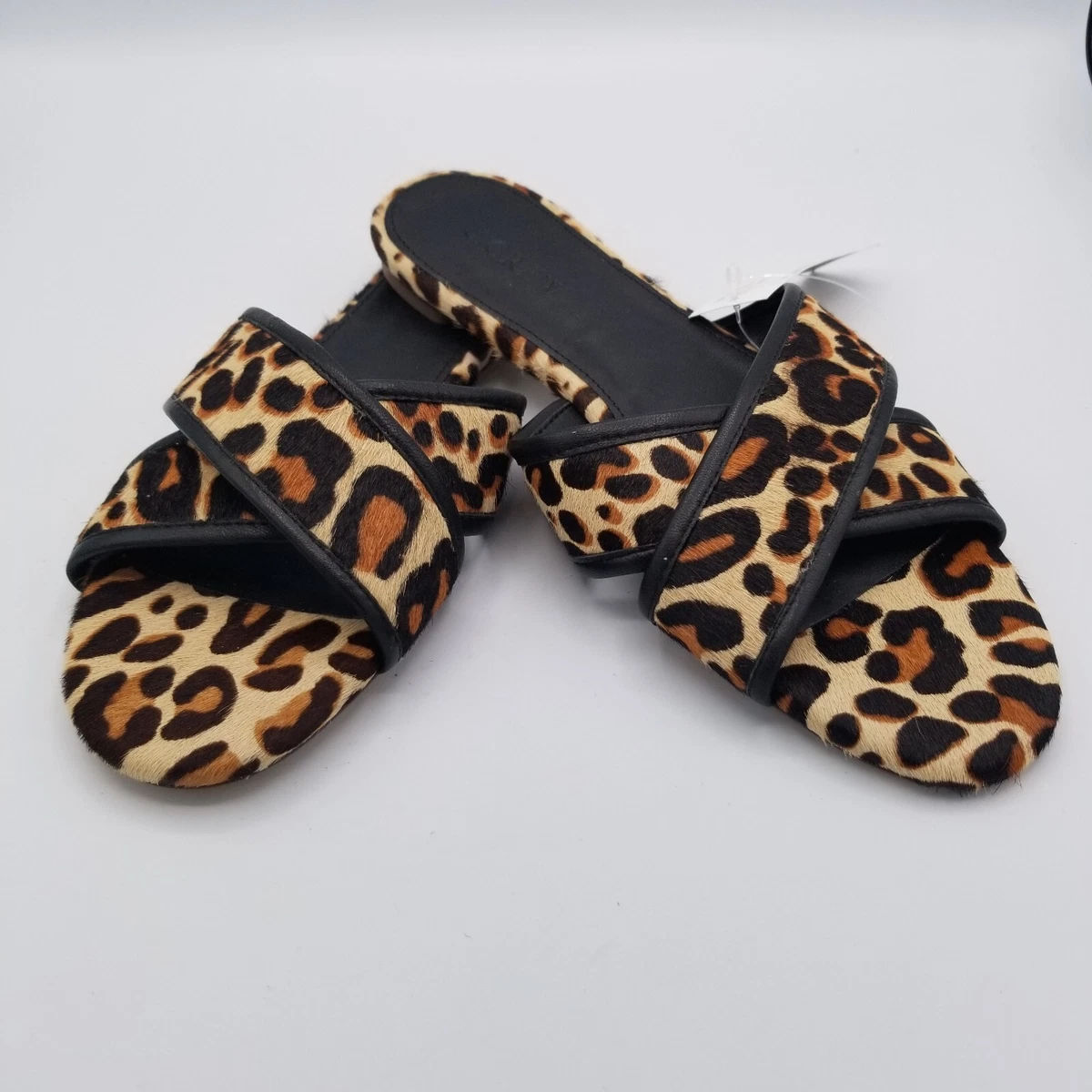 New JCrew Leopard Cora sandals Women 7.5 H8778 Criss Cross Shoes