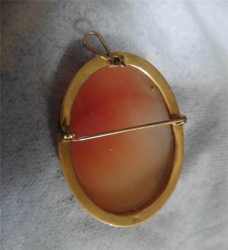 Antique/Vintage 18k 750 Gold Carved Helmet Shell Cameo BROOCH & PENDANT - Picture 5 of 12