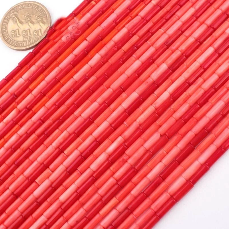 Pendientes colgantes espaciadores de cuentas sueltas de coral con cuentas de piedra natural de 3x9 mm para hacer joyas Foto 2 de 4