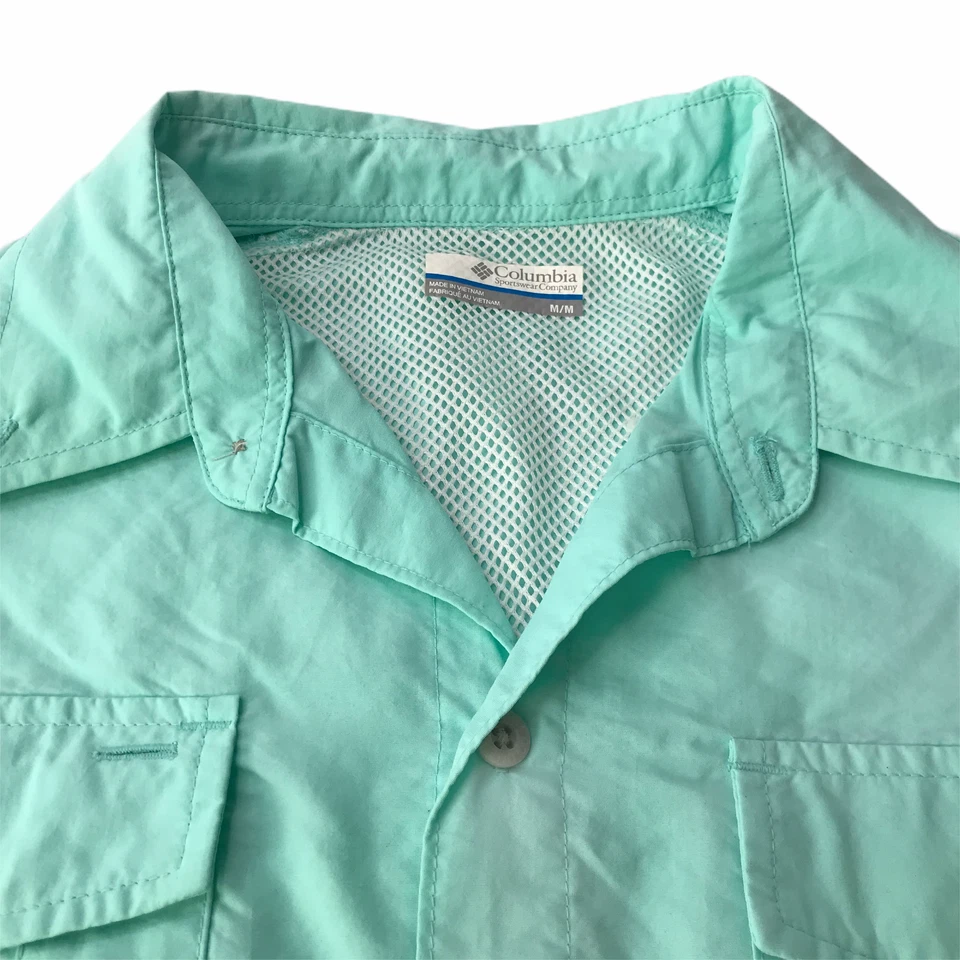 Camisa Columbia PFG con cuello abotonado manga corta verde menta para hombre mediana Foto 3 de 4