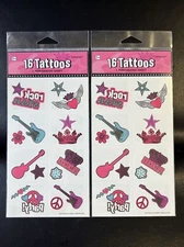 2 Packs Of Amscan 16 Count Rock Star Party Tattoos 32 Tattoos Total Party Favors
