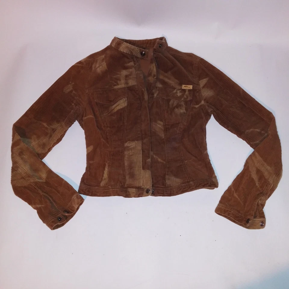 Fubu Jacket Women Small Corduroy Y2K Brown Tan Zip Up Pit to Pit 17" Length 18" - Image 3 of 4