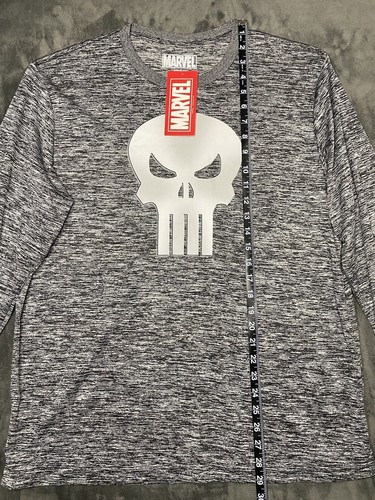Marvel Punisher Herren Größe L Polyester Shirt hellgrau schwarz neu mit Etikett - Bild 6 von 7