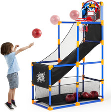 Kids Arcade Basketball Hoop Game Set w/ 4 Balls Air Pump Indoor Outdoor Play