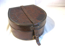 Antique  Vintage Leather Collar Box with tooled/pressed Horseshoe Design