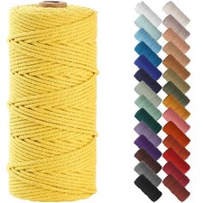 Yellow Macrame Cord 3mm x 109 Yards Cotton Rope for Wall Hanging Crafts