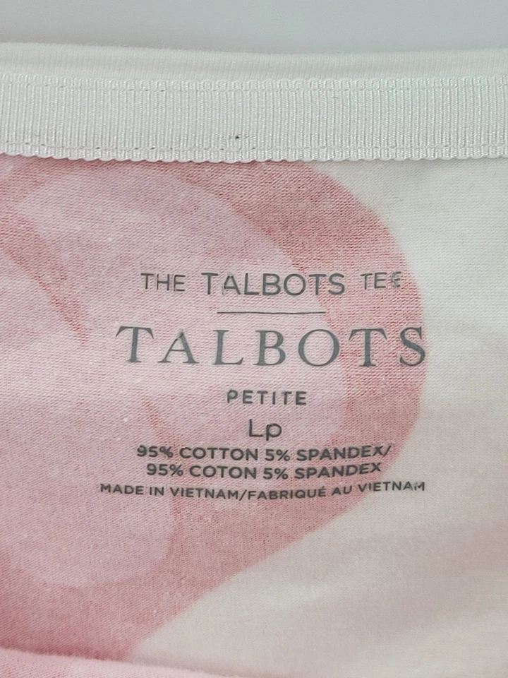 Talbots Top Womens Large Petite Pink Red White Hawaiian Floral 3/4 Artsy - Image 3 of 4