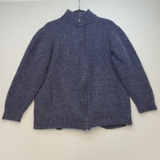 L.L. Bean Sweater Mens XL Blue Full Zip 100 Lambswool Mock Neck Cardigan