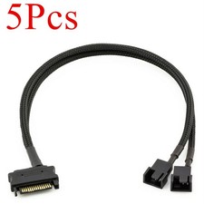 5Pcs 15-Pin Male SATA to Dual Fan 12V Sleeved Power Adapter Cable Set 11" / 27cm