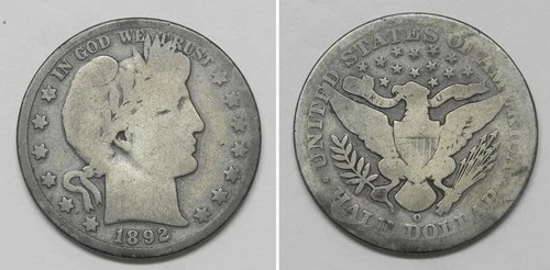 X7391  1892-O Barber Half Dollar 50c, Good