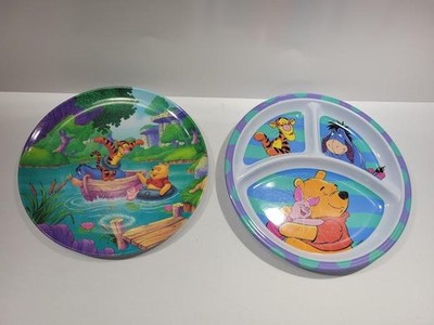 Zak Designs Winnie The Pooh Plates Set 2Pc Melamine Kids Divided Round Cartoon