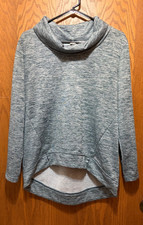 Eddie Bauer blue long sleeve cowl neck sweatshirt, size medium, hi-lo hem.