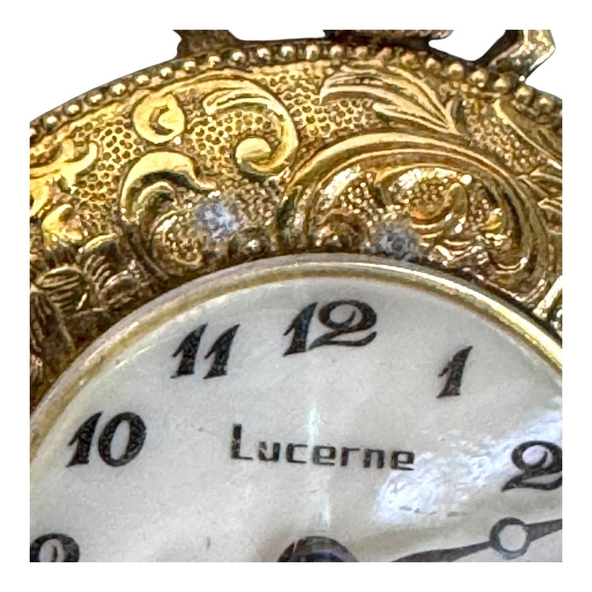 Vintage Lucerne Brooch Watch Swiss Made Gold Tone Etched 