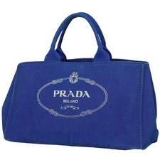 PRADA Canapa Tote Handbag Canvas Blue Approx 40cm #BS2786