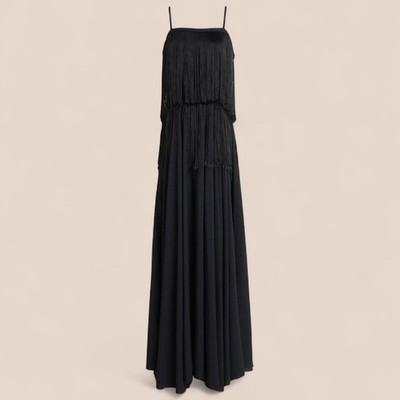 Revise Concept | Long Tassel Crepe Maxi Dress | Black | Women s Small