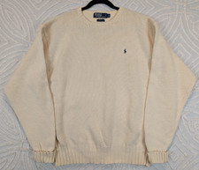 VTG Polo Ralph Lauren Crewneck Sweater Men's XL Cream Chunky Navy Pony Hong Kong