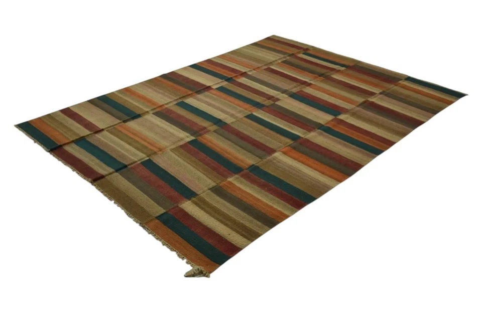 Alfombra Kilim de lana multicolor hecha a mano alfombra boho a rayas | 5,5 x 8 pies | No. 40 Foto 3 de 4