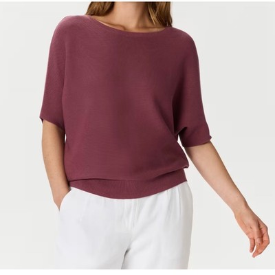 NWT Quince Lightweight Cotton Cashmere Sweater XS Dolman Sleeve Bery Purple