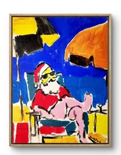 Aleph Original Art Santa In the Beach 14x11 Contemporary Expressionist Canvas