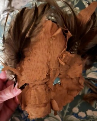 VINTAGE Native American Indian Dance Mask. Feathers, Jute, Textile