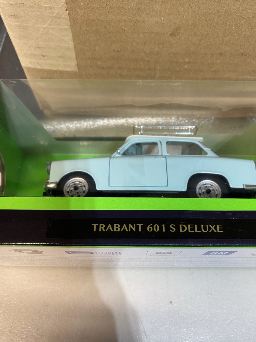 1/24 1964 BLUE & WHITE TRABANT 601 S DELUXE W/ ROOF RACK DIECAST