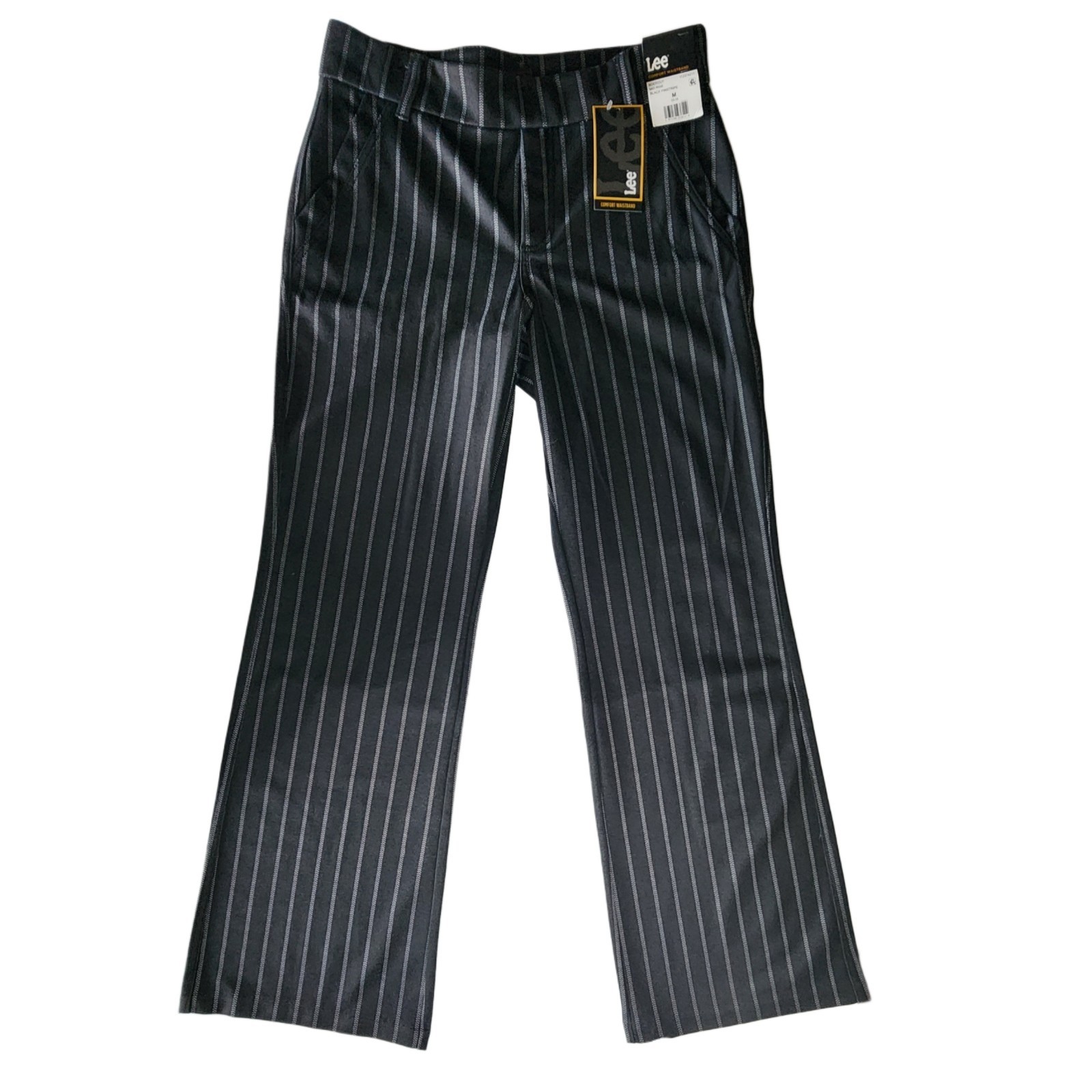 Lee Comfort Waistband Bootcut Pants Women’s Medium Black Pinstripe Mid Rise NWT thumbnail 2