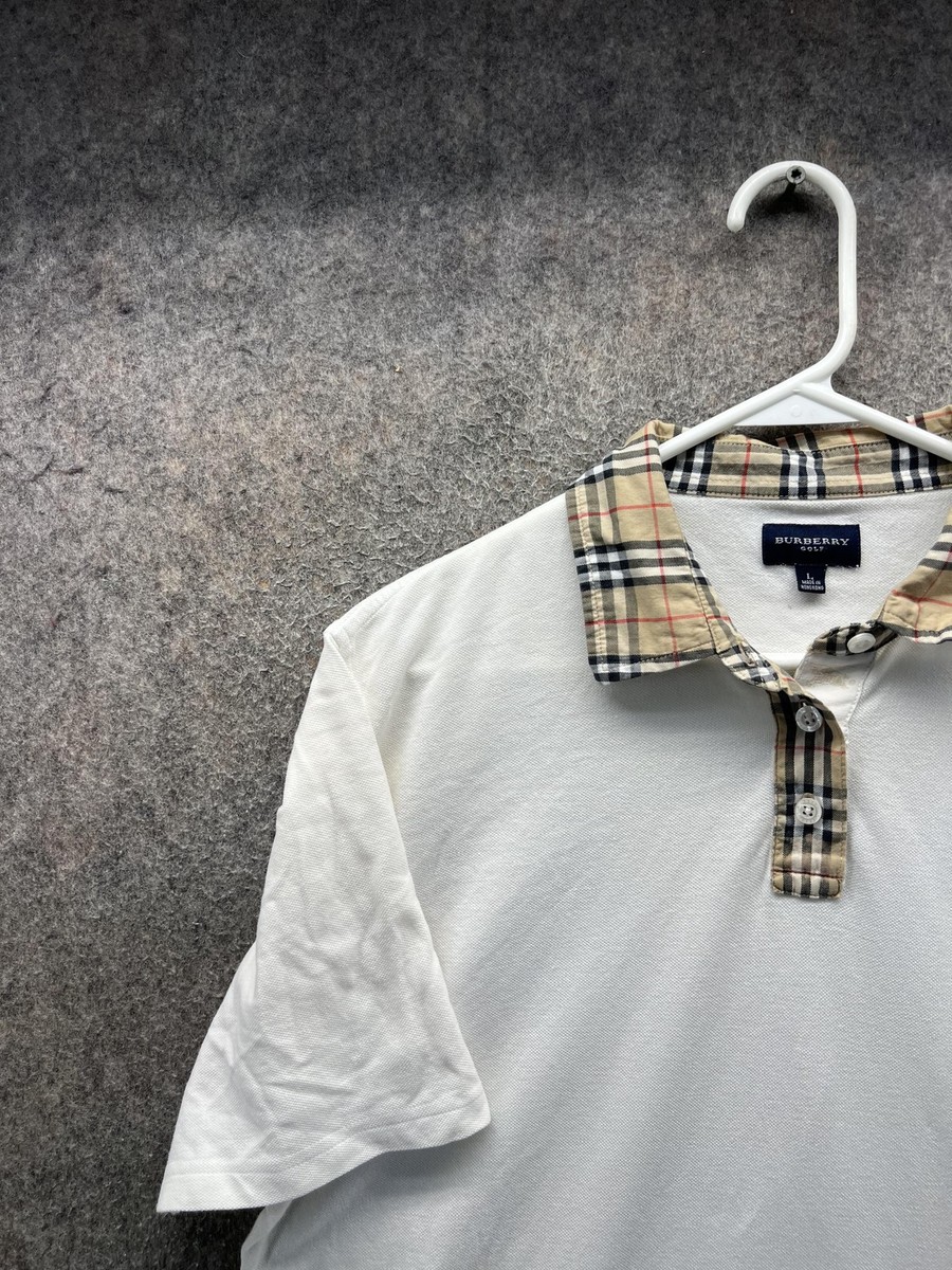 Burberry Golf Polo Shirt Womens Large White Nova Check Collar