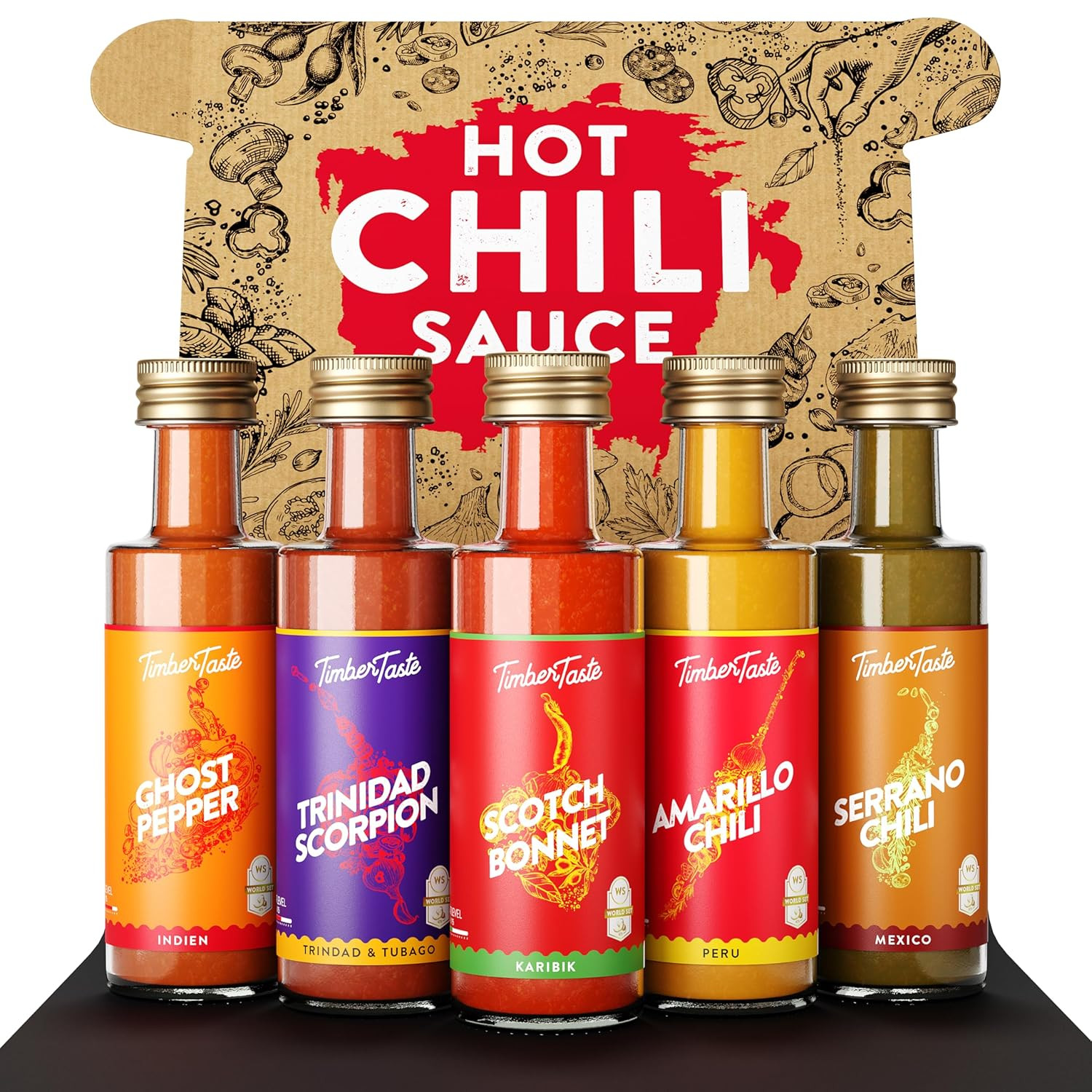 TIMBER TASTE Chili Sauce Geschenkset 5×40 ml scharfe Soßen