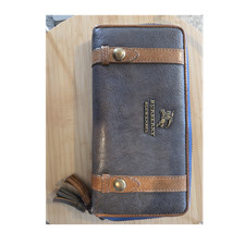 Burberry Brown Blue Zip-Around Women's Wallet Folding Card Coin Logo Striped