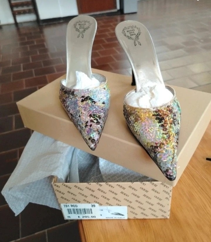RODO Mule Donna tacco a spillo paillettes multicolore/argento punta EU39