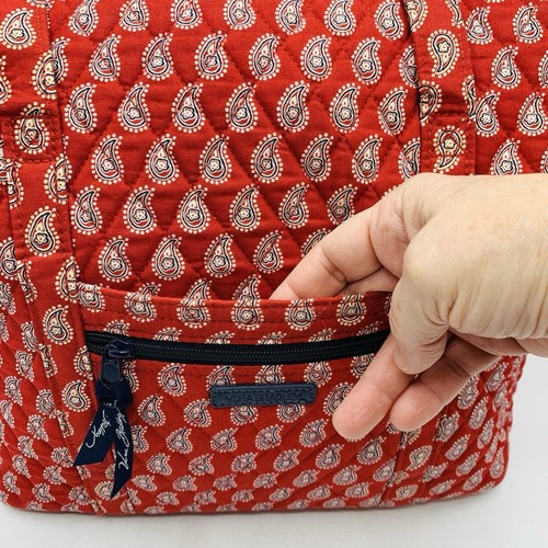 Vera Bradley Villager Tote Red Paisley Zip Close Bandana Western Large 16x12x4" - Picture 7 of 12