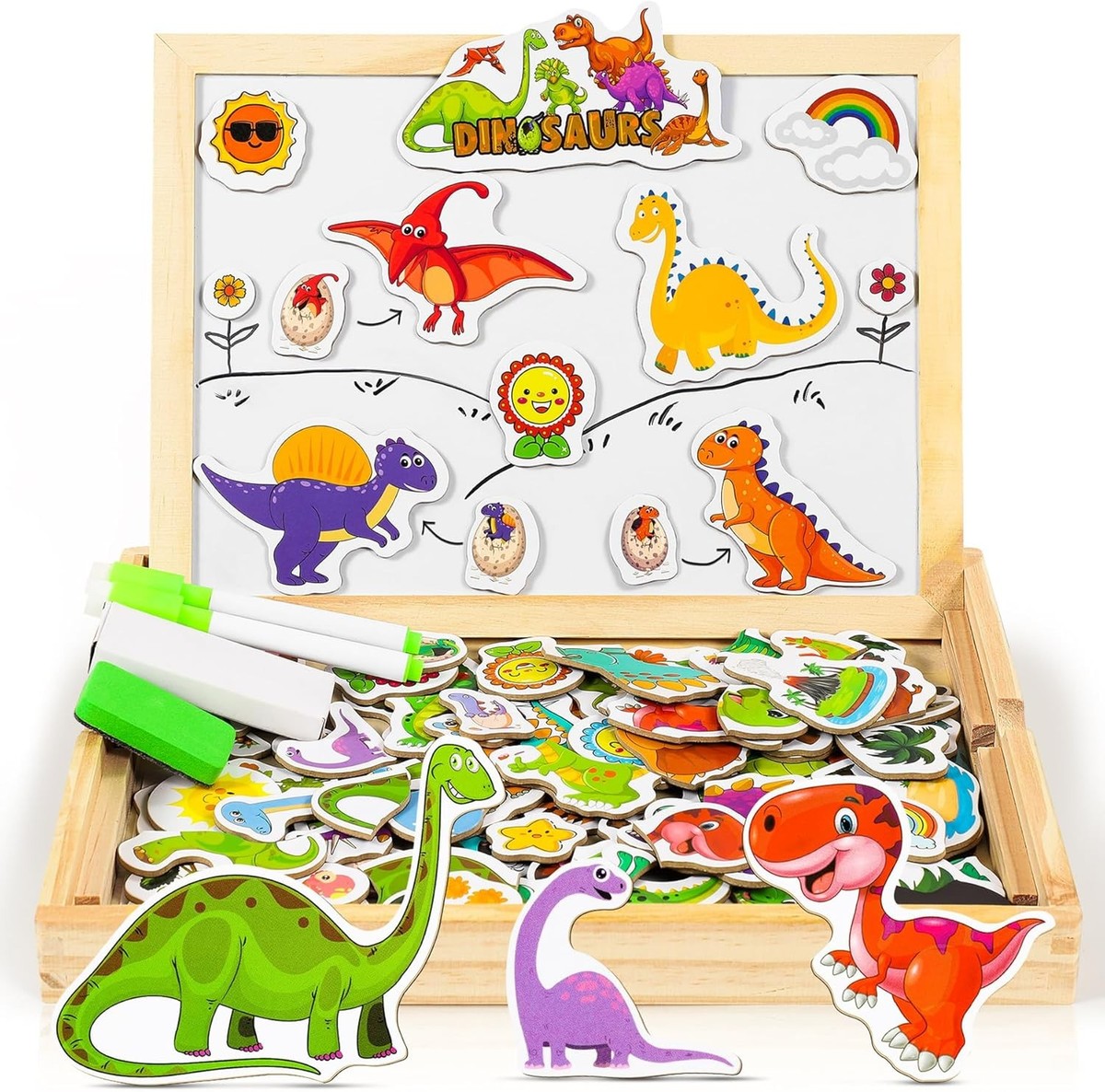 COOLJOY Wooden Magnetic Puzzle toys Dinosaur Toys for Year
