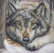 Original Oil Wolf Snow Painting Wildlife Art Winter Animal Portrait Canvas Decor