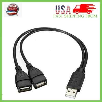 USB 2.0 A Male To 2 Dual USB Female Jack Y Splitter Hub Power Cord Adapter Cable