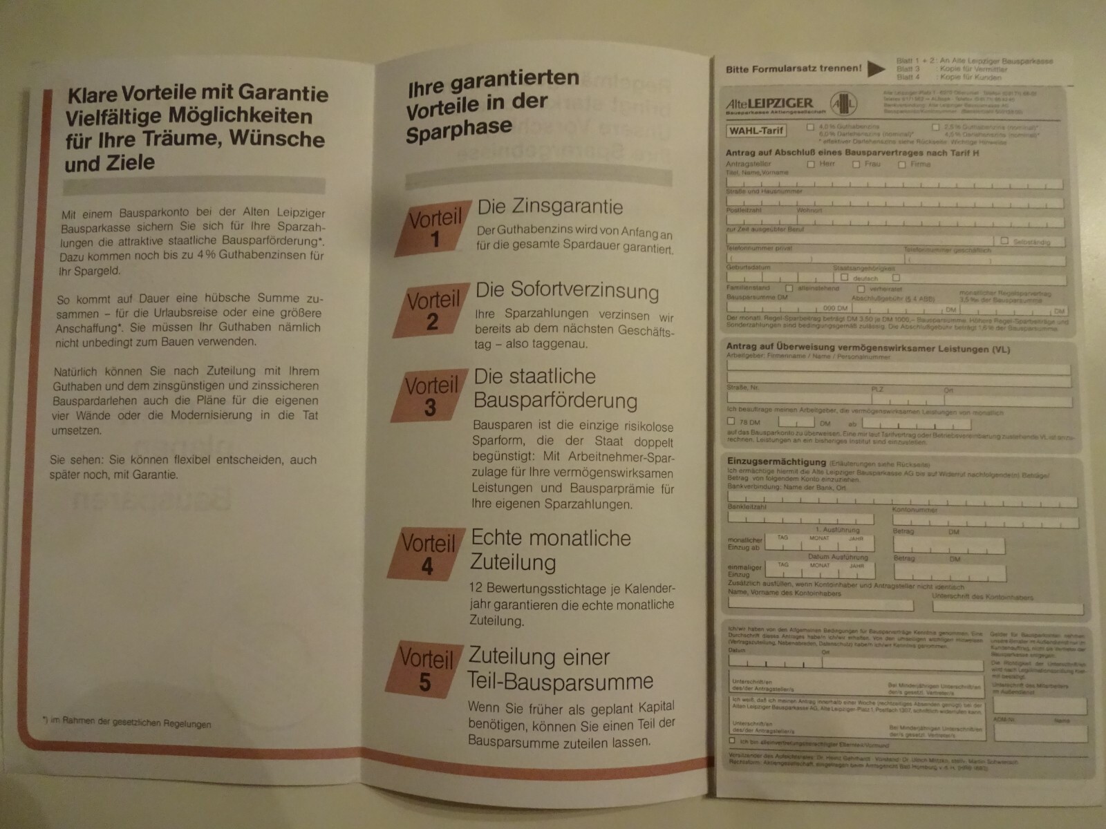 Werbeprospekt Bausparen von 1991 der Alte Leipziger Bausparkasse ...