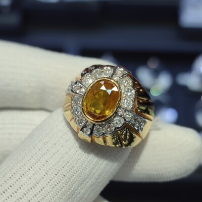Natural Yellow Sapphire 18k Yellow Gold Ring Men's