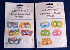 Kids Party Invitation Mask 6 Super Hero & 6 Dinosaur Mask Invites  