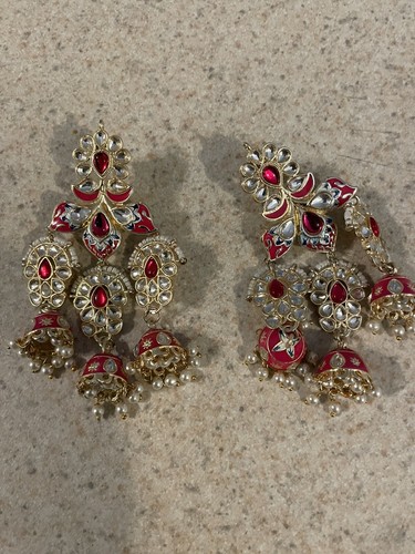 Mondtruck traditionelle indische goldene Chandbali/Bali Jhumka Ohrringe (Rani rosa) - Bild 4 von 5