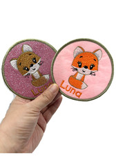 Custom Glittered and Felted Iron-on Baby Fox Name Tag Patch