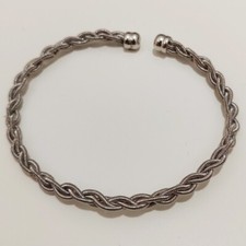 Bracciale Rigido Uomo Funetta Intrecciata regolabile Argento 925 Rodiato 