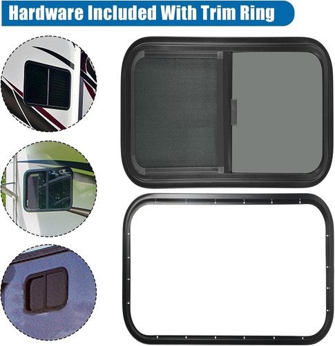 OUTPRIZE Horizontal RV Window, Tinted Sliding RV Window with Net Screen and Trim - Picture 2 of 7