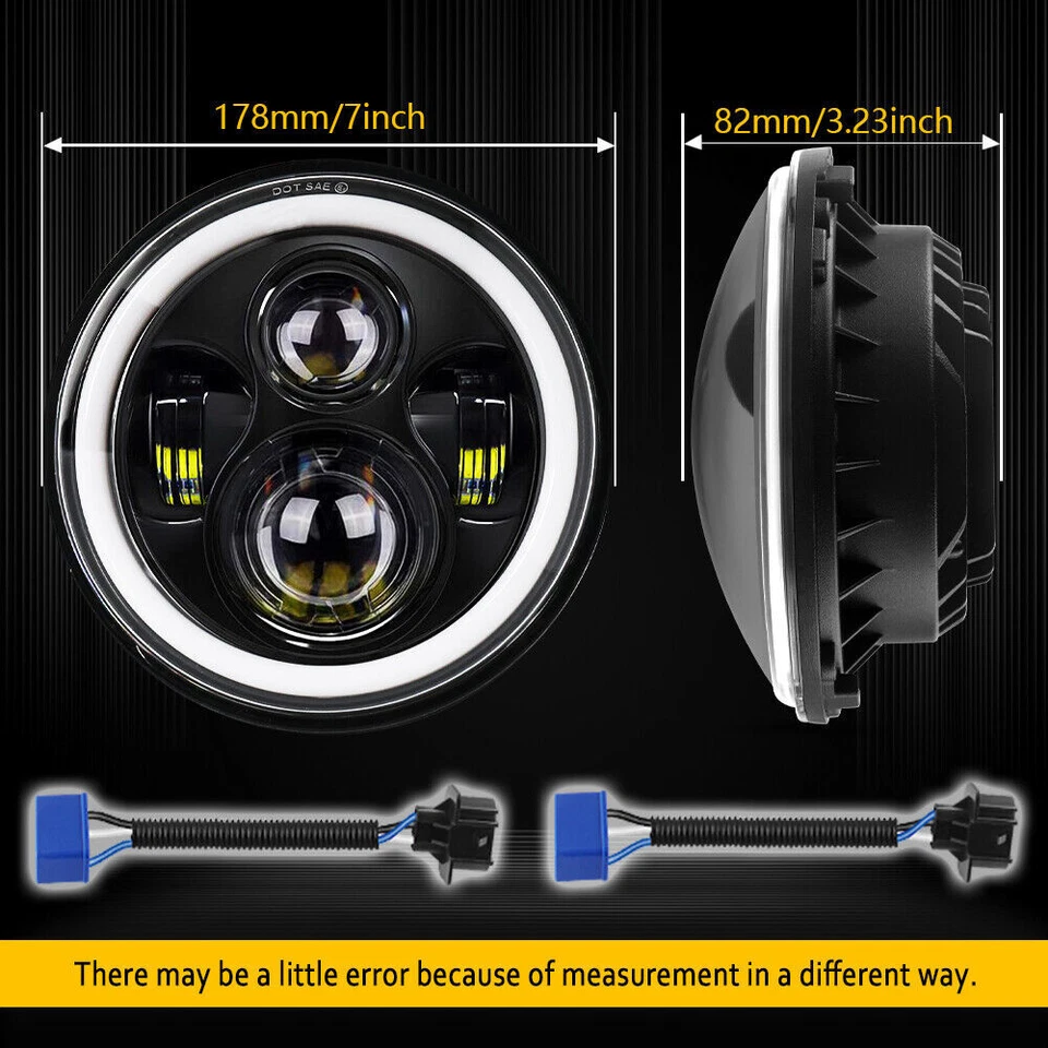 Pair 7" Inch Round LED Headlights Hi/Lo Beam DRL Halo For Chevy Truck Camaro C10 - Image 4 of 4