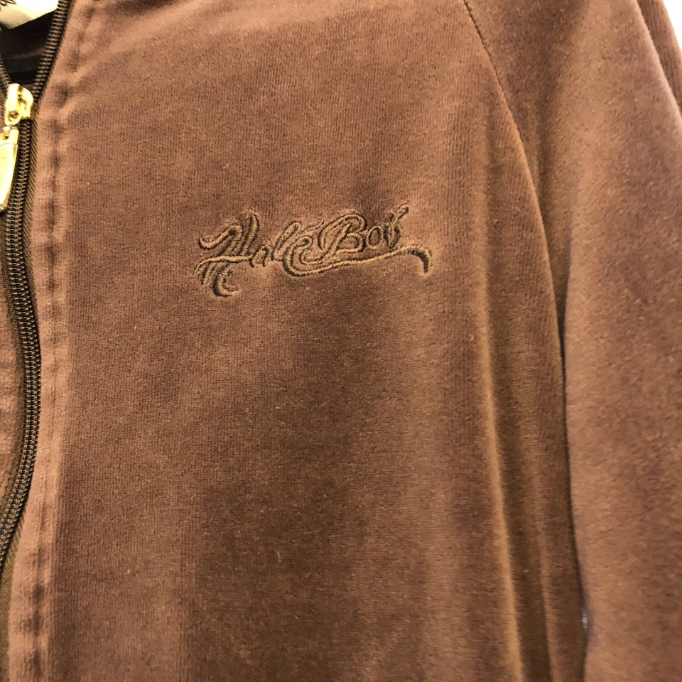 Chaqueta deportiva Hale Bob grande con cremallera completa marrón terciopelo Y2K bolsillos bordados Foto 2 de 4